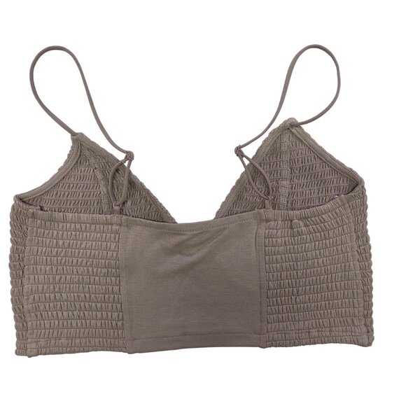 Zenana Smocked Bralette Top Spaghetti Straps Stretchy Mocha/Taupe Women L New - Picture 3 of 7
